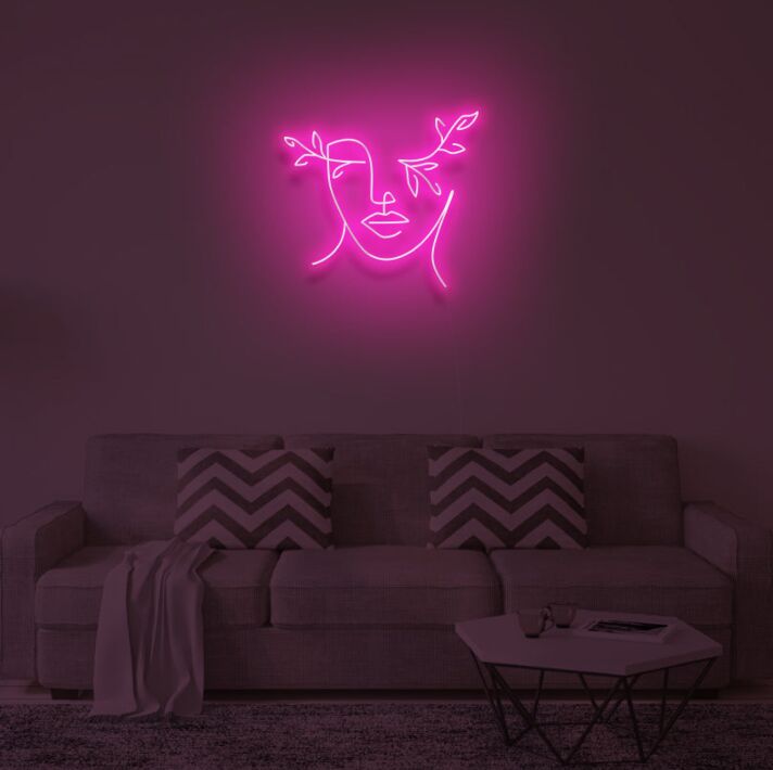 Abstraktes Gesicht mit Blättern LED-Neonschild Wohnzimmer Studio