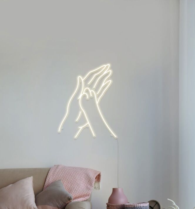 Umriss zweier sich berührender Hände LED-Neonschild Wohnzimmer Schlafzimmer
