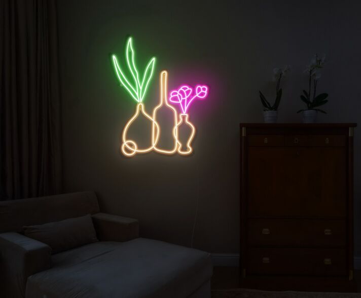Vasen mit Blumen LED-Neonschild Wohnzimmer Schlafzimmer