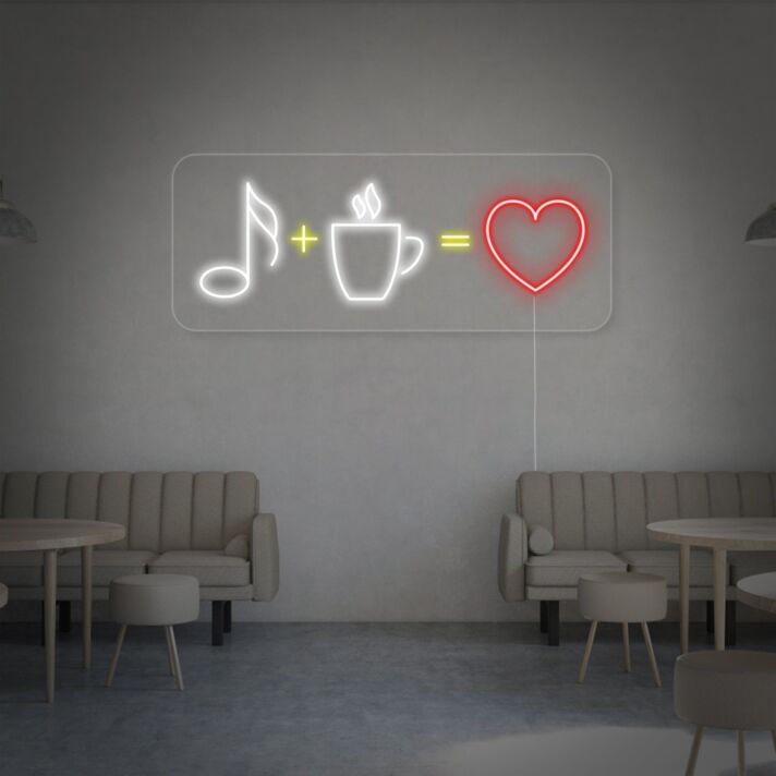 Musiknote und Kaffeetasse mit Herzsymbol LED-Neonschild für Café Lounge
