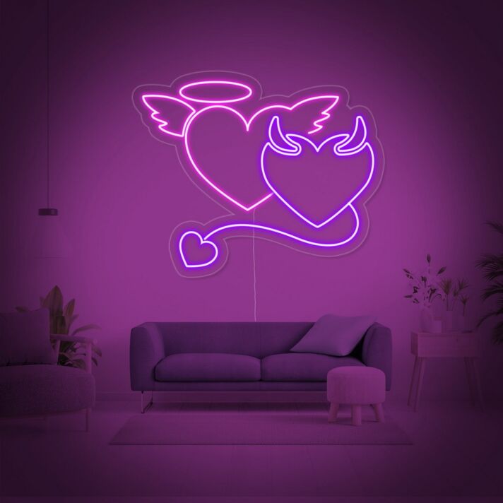 Engel- und Teufelherz LED-Neonschild Wohnzimmer Schlafzimmer