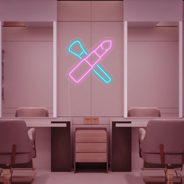 Lippenstift und Make-up-Pinsel LED-Neonschild für Kosmetikstudio