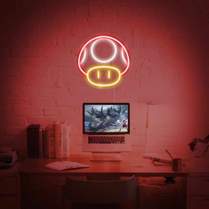 Pilz Symbol aus Videospiel LED-Neonschild für Gamingzimmer Büro