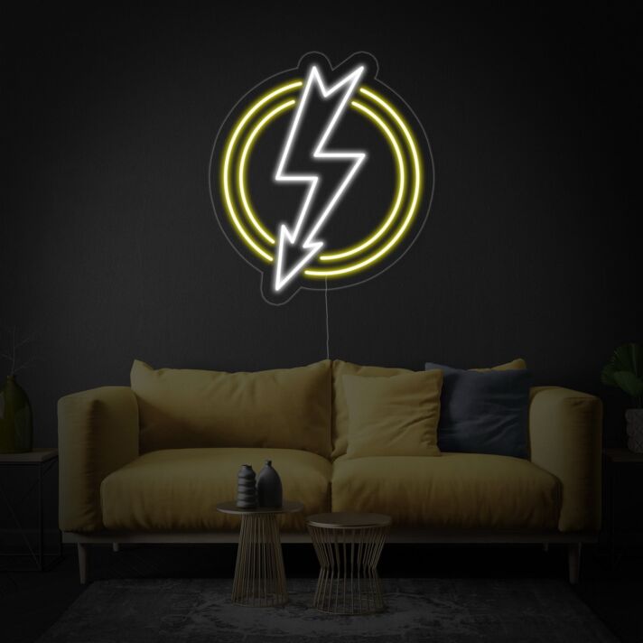 Blitzsymbol im Kreis LED-Neonschild Wohnzimmer Büro