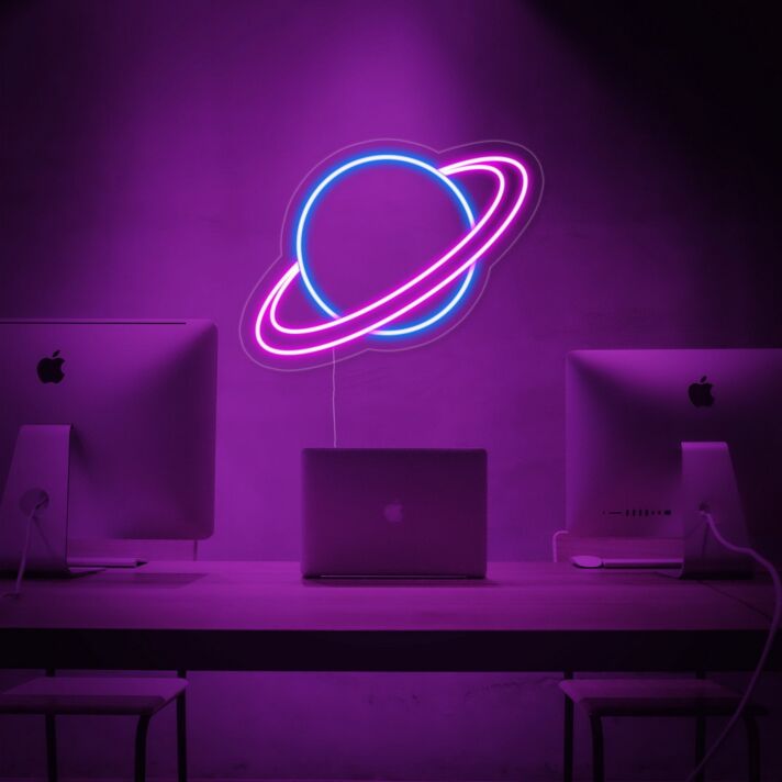 Planet mit Ring LED-Neonschild für Home Office und Wohnzimmer
