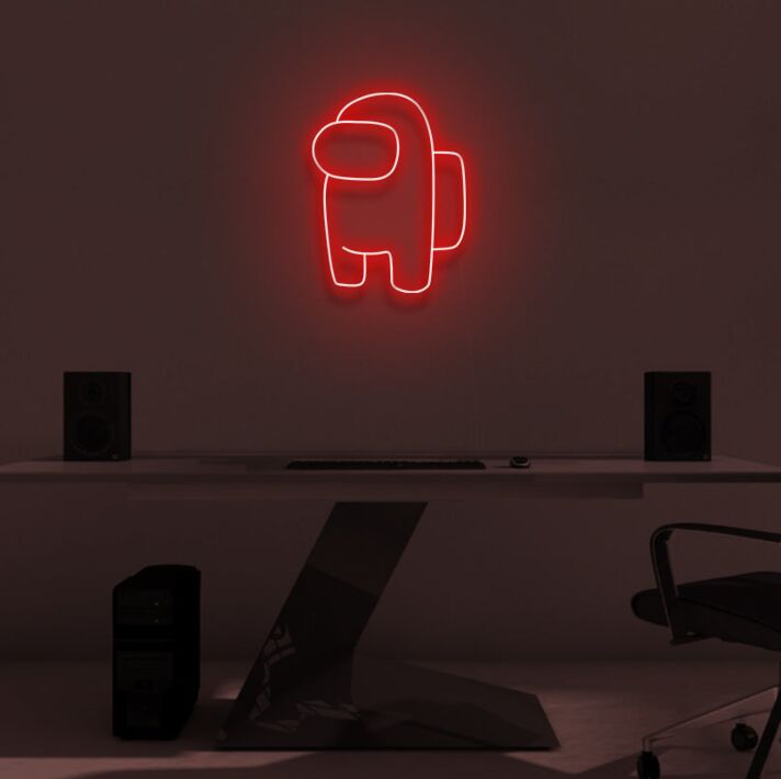 Spielfigur mit Rucksack LED-Neonschild Gamingzimmer Büro