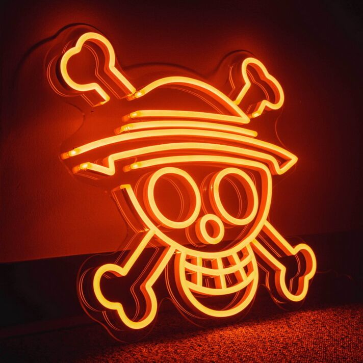 Piraten Totenkopf mit gekreuzten Knochen und Hut LED-Neonschild für Gamingzimmer Bar