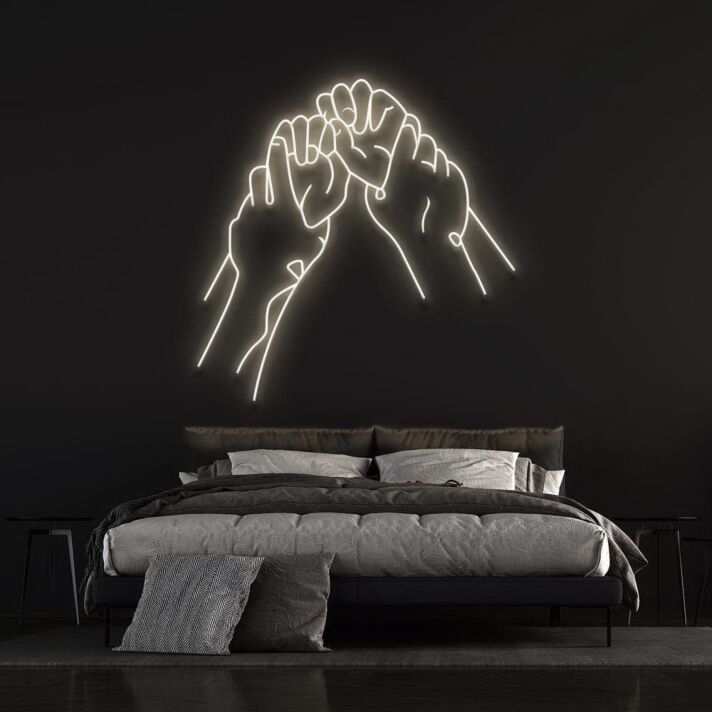 Hände mit verschränkten kleinen Fingern LED-Neonschild Schlafzimmer Wohnzimmer