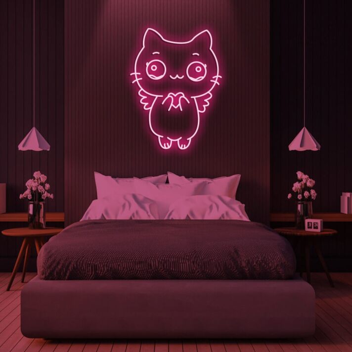 fliegende Katze Illustration LED-Neonschild für Schlafzimmer oder Wohnzimmer