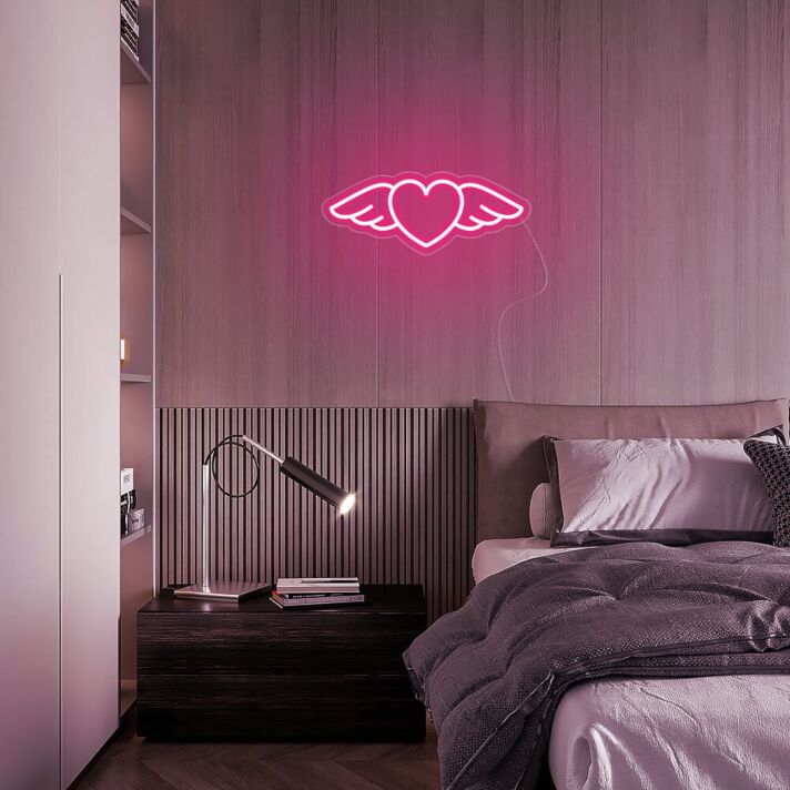 Herz mit Flügeln LED-Neonschild für Schlafzimmer und Wohnzimmer