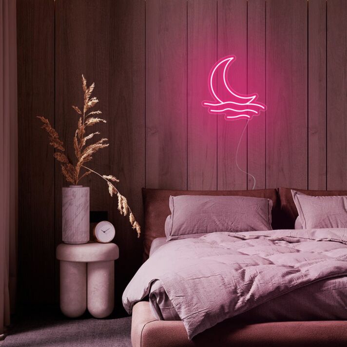 Halbmond über Wellen LED-Neonschild für Schlafzimmer oder Wohnzimmer