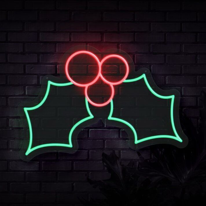 Stechpalmenzweig mit Beeren LED-Neonschild Weihnachten Wohnzimmer