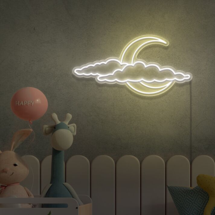 Mond mit Wolken LED-Neonschild für Kinderzimmer Schlafzimmer
