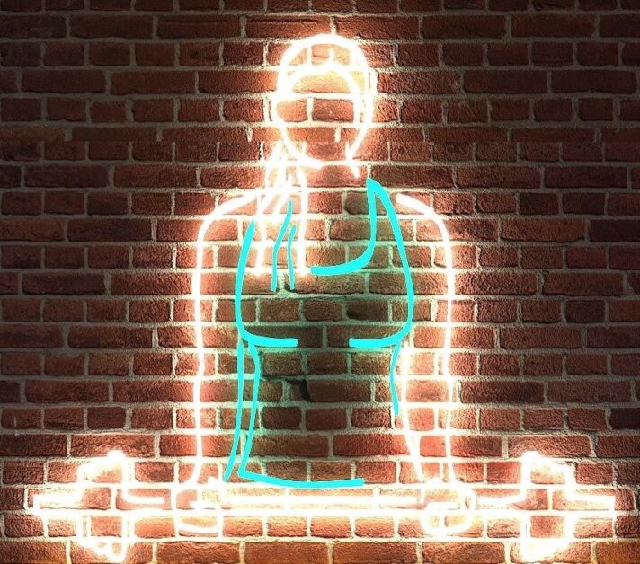 Frau mit Langhantel LED-Neonschild für Fitnessstudio