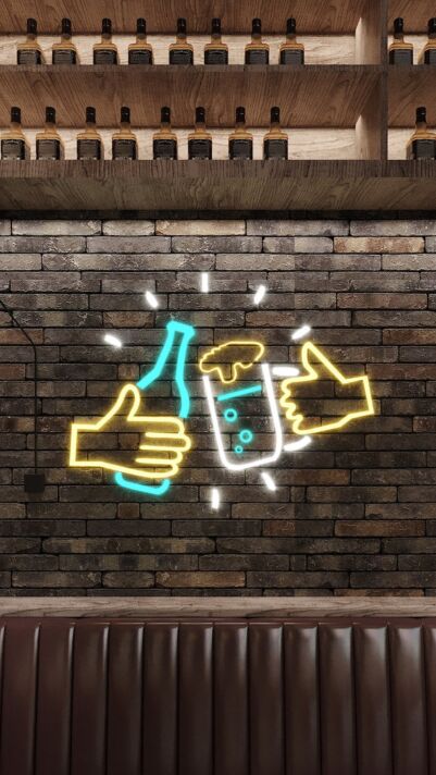 Flasche und Bierglas mit Daumen hoch LED-Neonschild für Bar und Restaurant