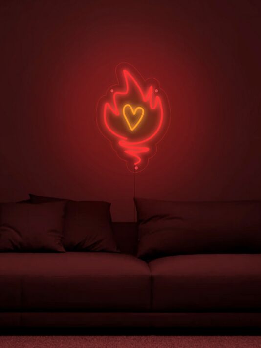 Flamme mit Herzsymbol LED-Neonschild Wohnzimmer Schlafzimmer