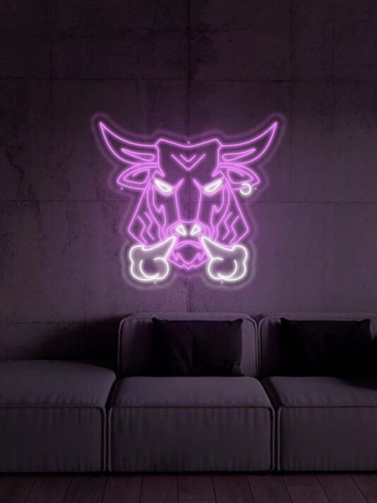 LED Neonschild mit kraftvollem Stierkopf als moderne Wanddekoration für Wohnzimmer Bar und Loft