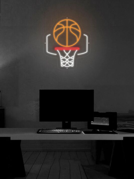 Basketballkorb mit Ball LED-Neonschild für Wohnzimmer Sportbar