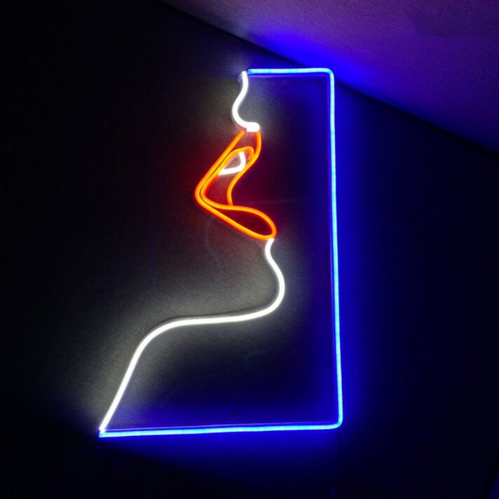 Profil eines Gesichts mit roten Lippen LED-Neonschild Wohnzimmer Bar
