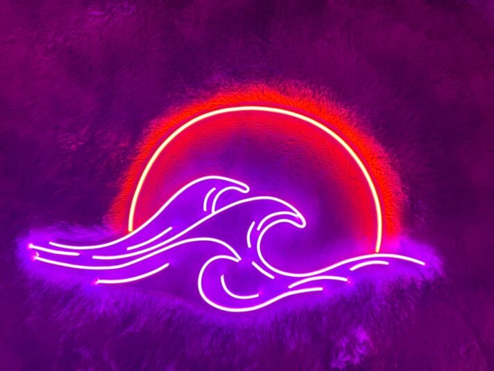 Meereswelle mit Sonnenuntergang LED-Neonschild Wohnzimmer Bar