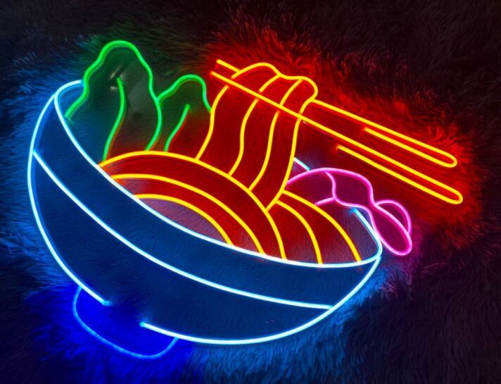 Schüssel mit Ramen und Essstäbchen LED-Neonschild für Restaurant Küche