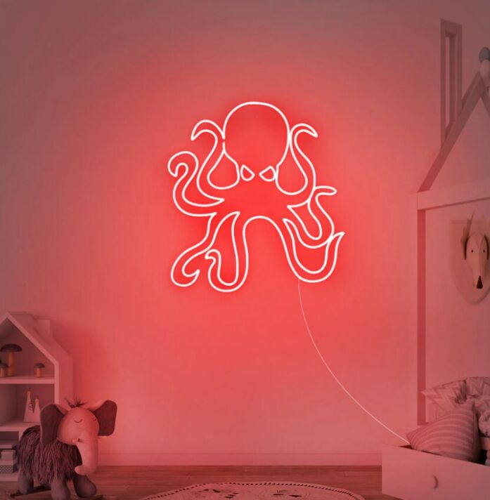 Oktopus LED-Neonschild für Kinderzimmer und Wohnzimmer