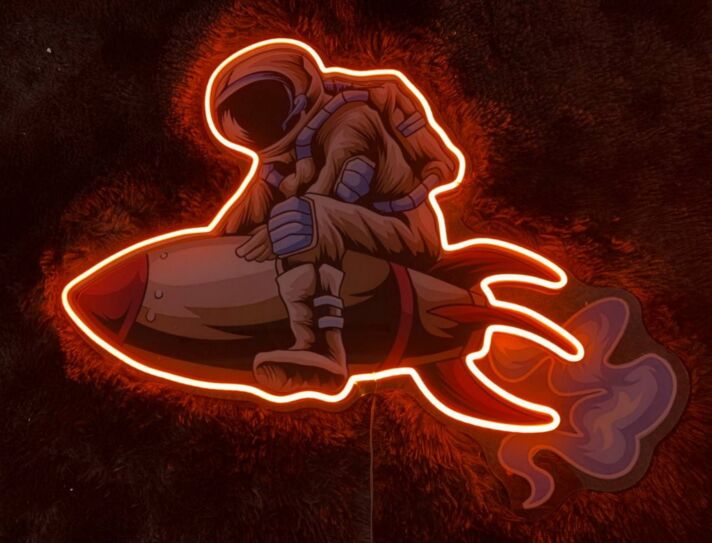 Astronaut auf Rakete LED-Neonschild Gamingzimmer