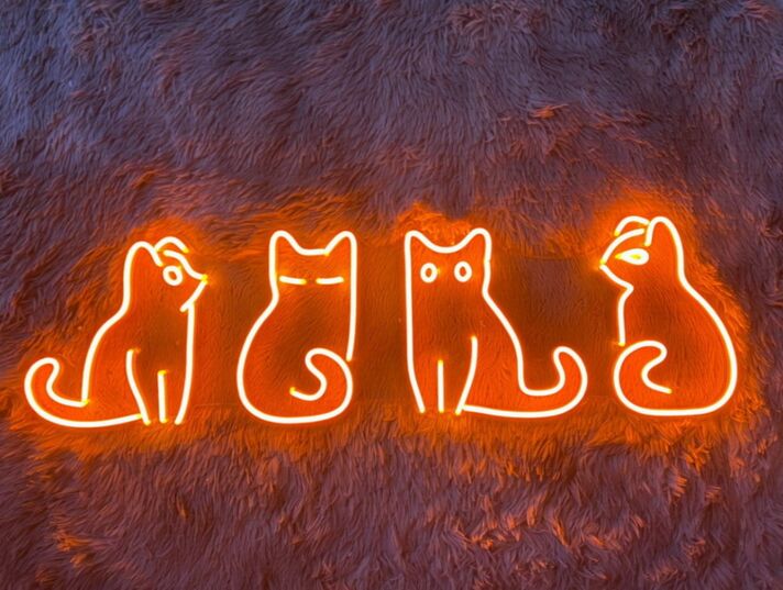 vier Katzen Silhouetten LED-Neonschild Wohnzimmer Schlafzimmer