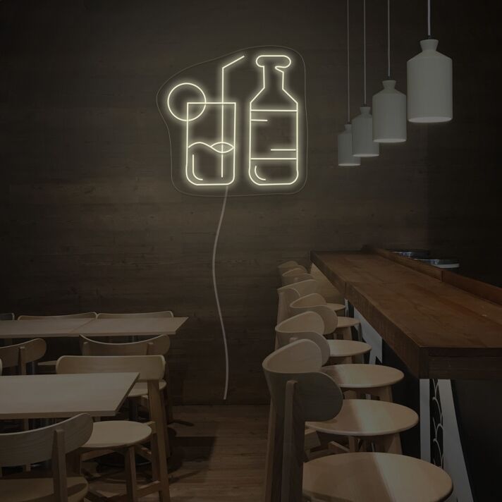 Cocktailglas und Flasche LED-Neonschild für Bar Restaurant
