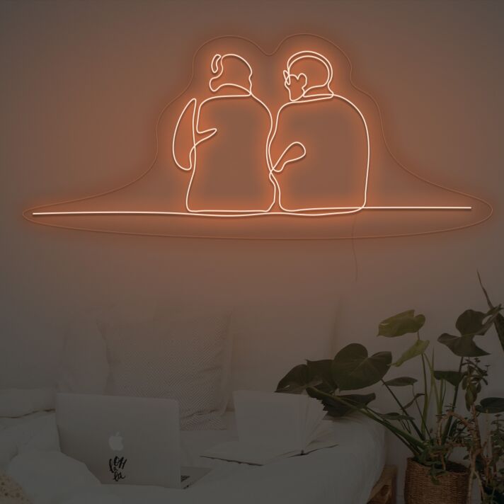 Linienzeichnung zweier sitzender Personen LED-Neonschild Wohnzimmer Schlafzimmer