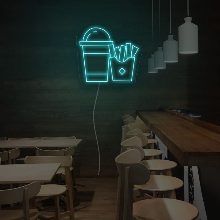 Getränkebecher und Pommes LED-Neonschild für Restaurant Imbiss