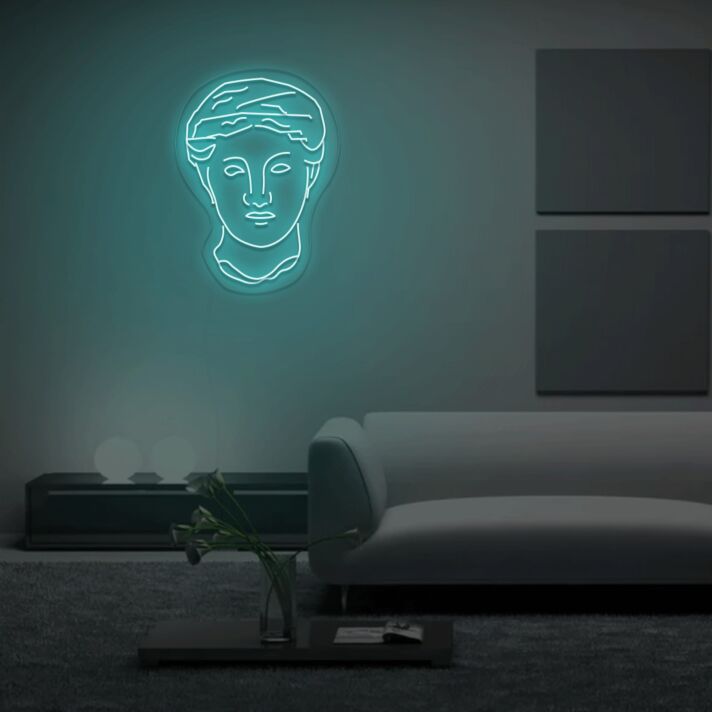 Stilisierter Kopf mit Haaren und Bart LED-Neonschild für Wohnzimmer Lounge