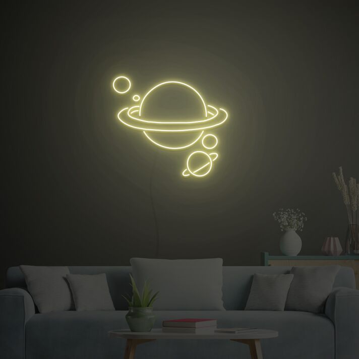 Planet mit Ringen und Monden LED-Neonschild Wohnzimmer Schlafzimmer