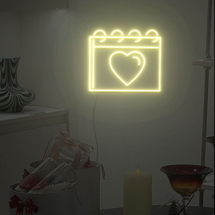 Kalender mit Herzsymbol LED-Neonschild Wohnzimmer Schlafzimmer