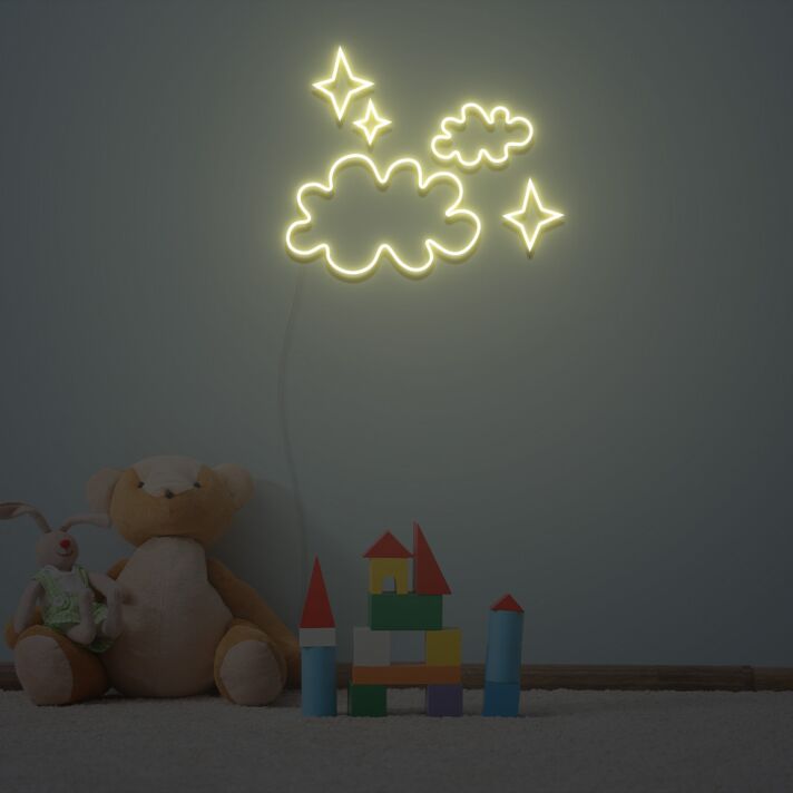 Wolken und Sterne LED-Neonschild für Kinderzimmer