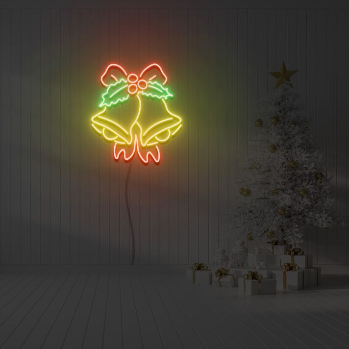 Weihnachtsglocken mit Schleife LED-Neonschild Wohnzimmer Weihnachtsdekoration