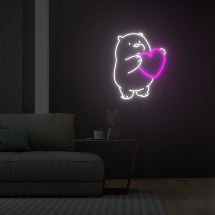 Bär mit Herz LED-Neonschild für Wohnzimmer Schlafzimmer