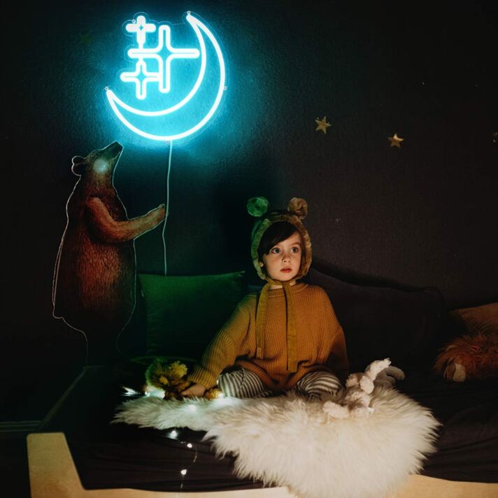 Mond mit Sternen LED-Neonschild für Kinderzimmer Schlafzimmer