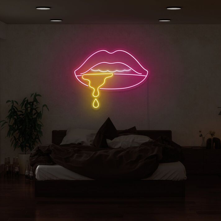 Leuchtende Lippen LED Neonschild als moderne Wanddekoration für Schlafzimmer Wohnzimmer und Studio
