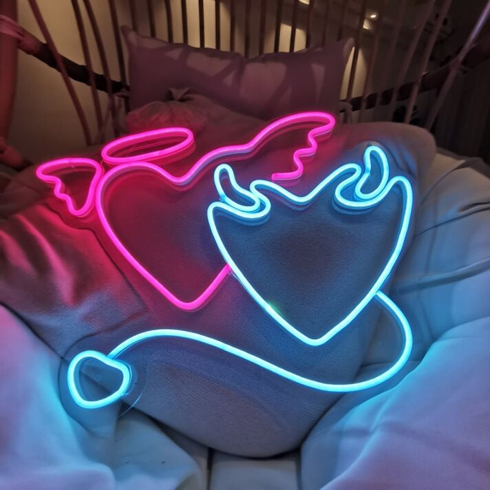 Engel- und Teufelherz LED-Neonschild Schlafzimmer Wohnzimmer