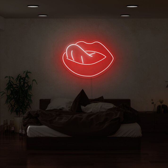 Leuchtende rote Lippen LED Neonschild als moderne Wanddekoration für Schlafzimmer Wohnzimmer und stilvolle Interieurs