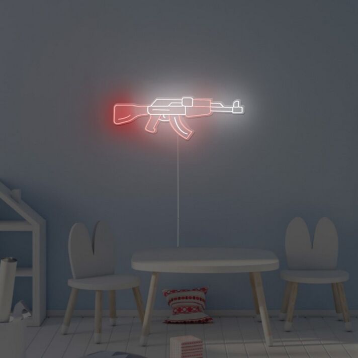 Abstrakte Gewehr Silhouette LED Neonschild als moderne Wanddekoration für Studio Loft und stilvolle Interieurs