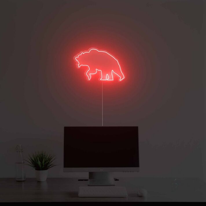 Abstraktes LED Neonschild mit roter Bären Silhouette für moderne Wanddekoration und ruhige Lichtakzente