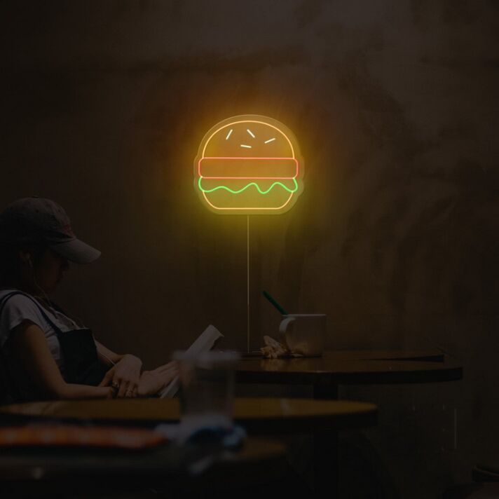 Hamburger LED Neonschild als moderne Wanddekoration für Küche Café oder Bistro