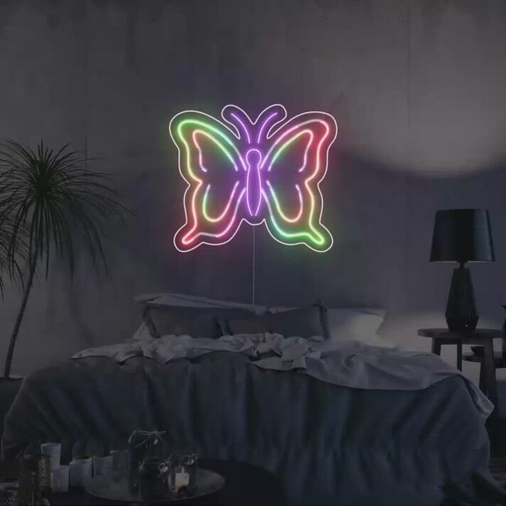 Buntes Schmetterling LED Neonschild als moderne Wanddekoration für Schlafzimmer Wohnzimmer oder Jugendzimmer