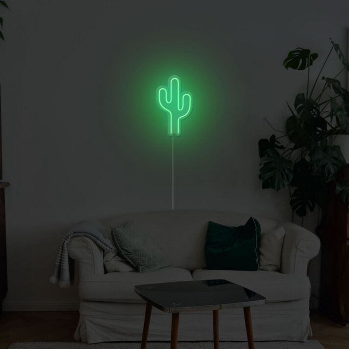 Grünes Kaktus LED Neonschild als moderne Wanddekoration für Wohnzimmer Schlafzimmer oder entspannte Wohnräume