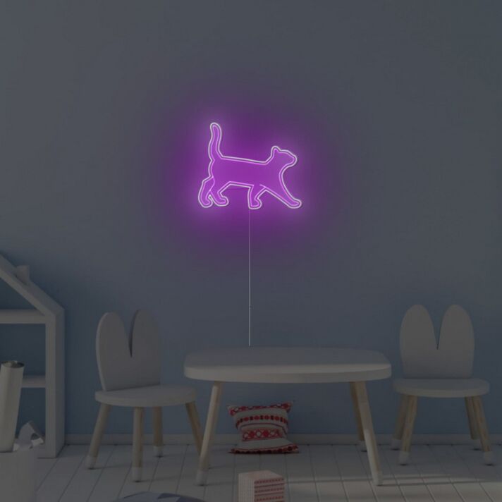 LED Neonschild Katze in gehender Silhouette als moderne Wandbeleuchtung für Kinderzimmer oder Wohnräume