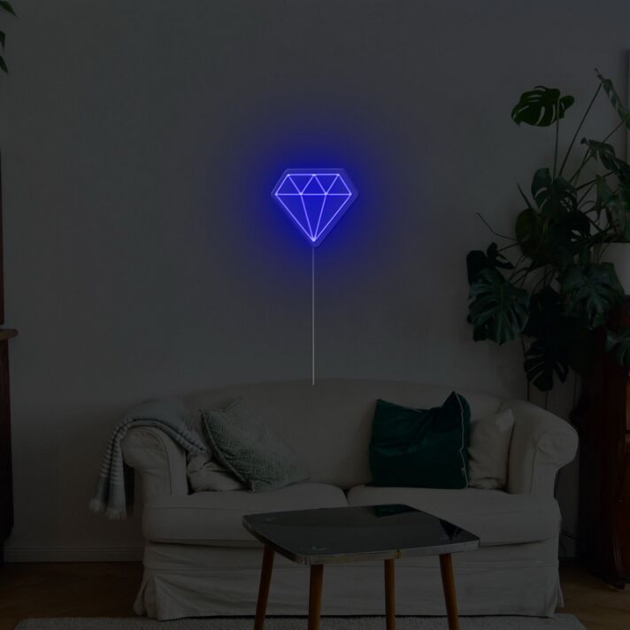 Minimalistisches LED Neonschild mit Diamant Motiv für moderne Wanddekoration