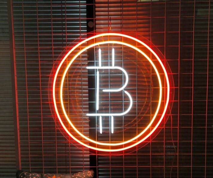 Bitcoin Symbol LED-Neonschild für Büro und Kryptowährung Shop