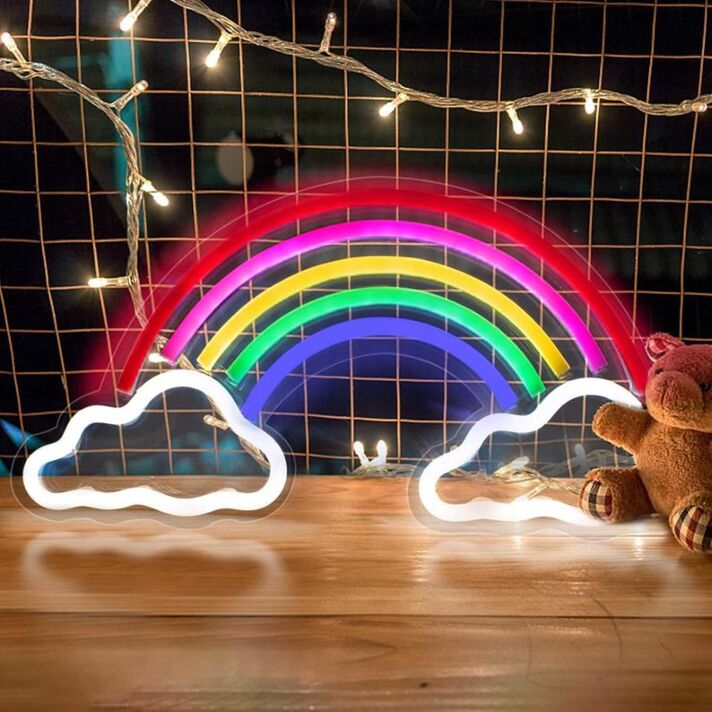 Regenbogen mit Wolken LED-Neonschild für Kinderzimmer Wohnzimmer